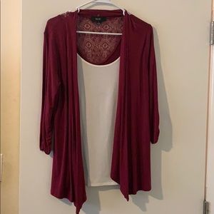 Red cardigan/white top